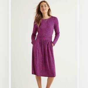 Boden Abigail Jersey Dress Sz 2P Long Sleeve Circle Skirt Purple Blue Geo Print